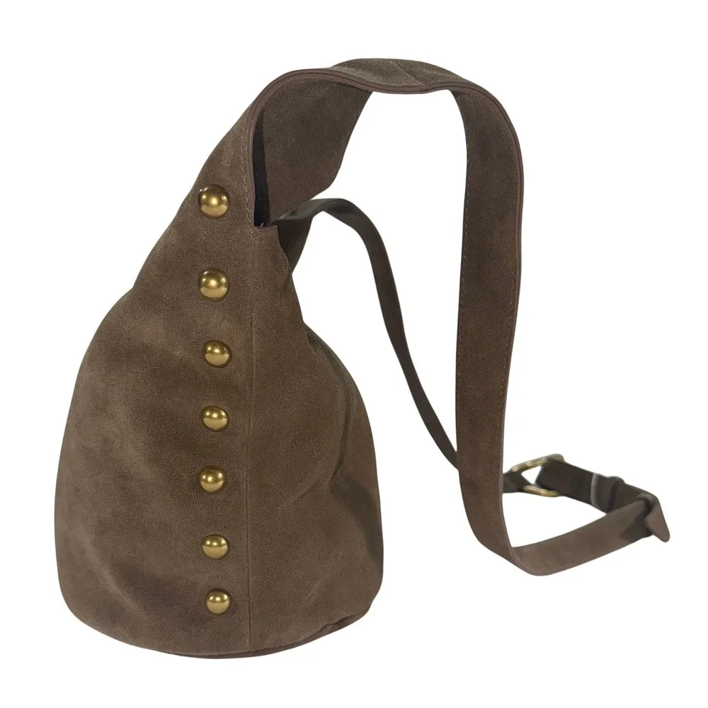 Dolce Vita Aubrie Olive Brown Suede Hobo Shoulder Bag NWT‎ Gold Studs Boho